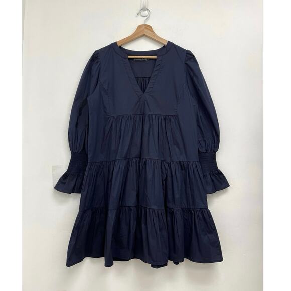 Tuckernuck Pomander Place Navy Cotton Poplin Kenzo Tiered Shift Dress - Large - Picture 3 of 12